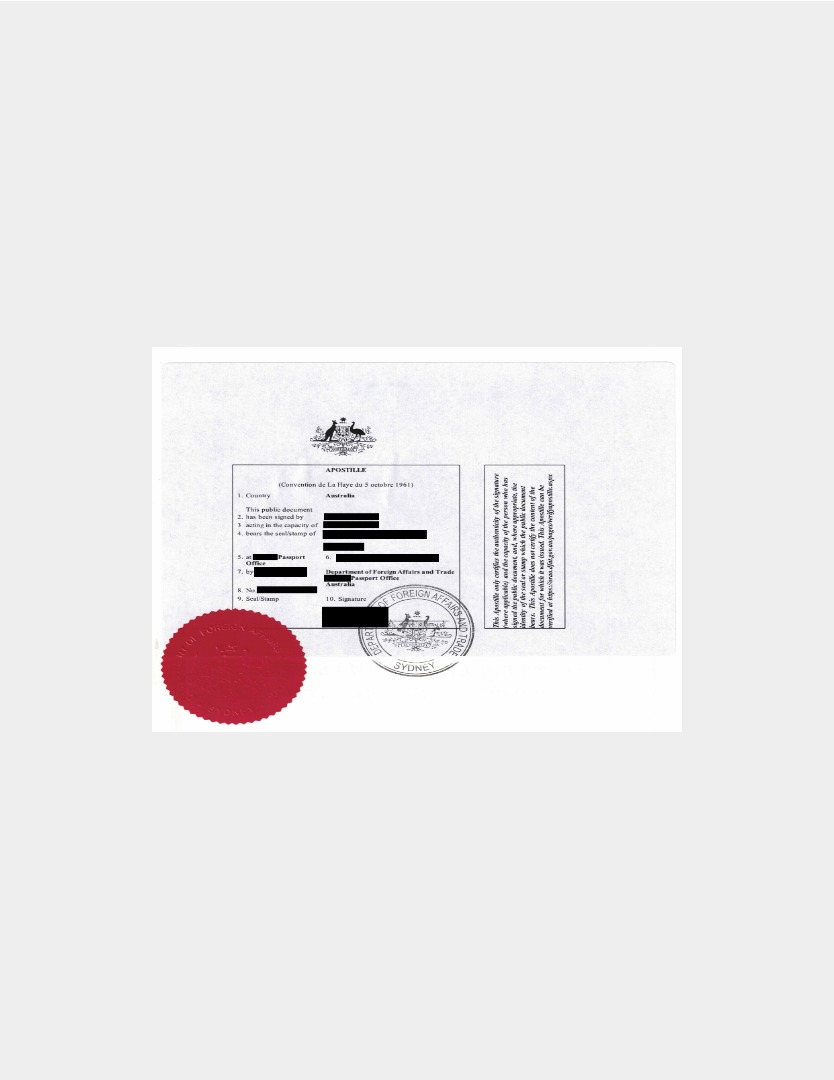 Australia Apostille certificate