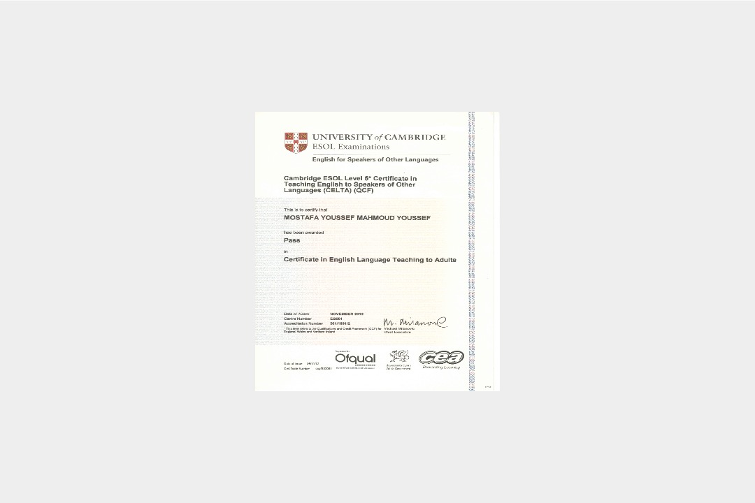 Cambridge CELTA certificate