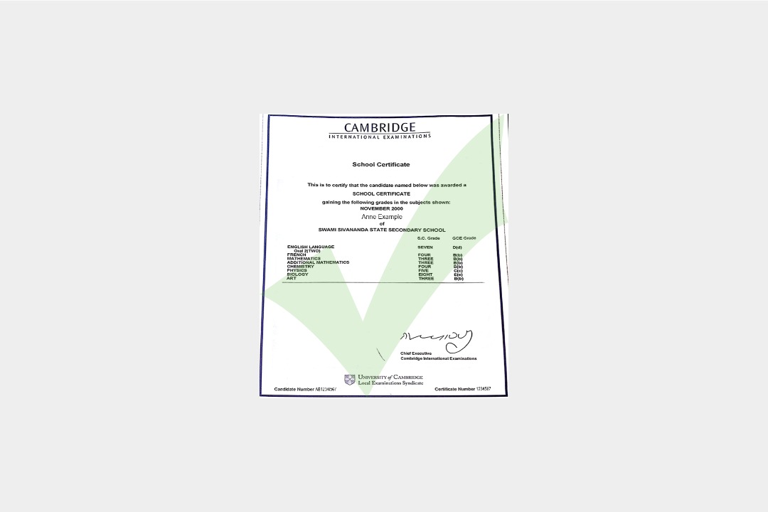 Cambridge GCE AS & A Level certificate