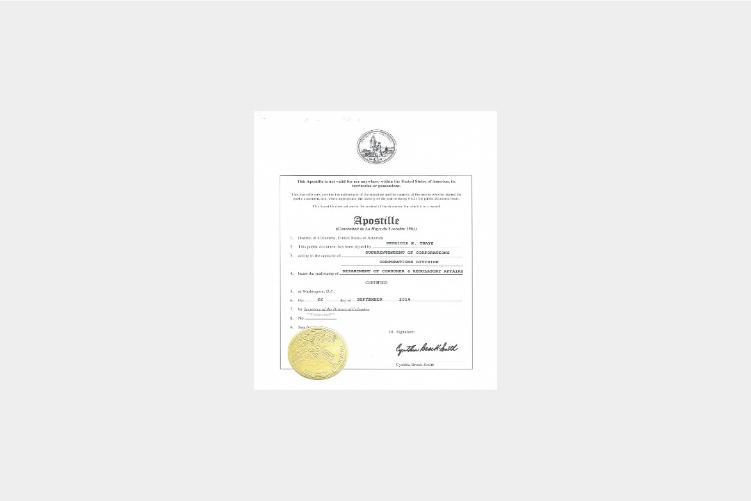 Columbia Apostille certificate