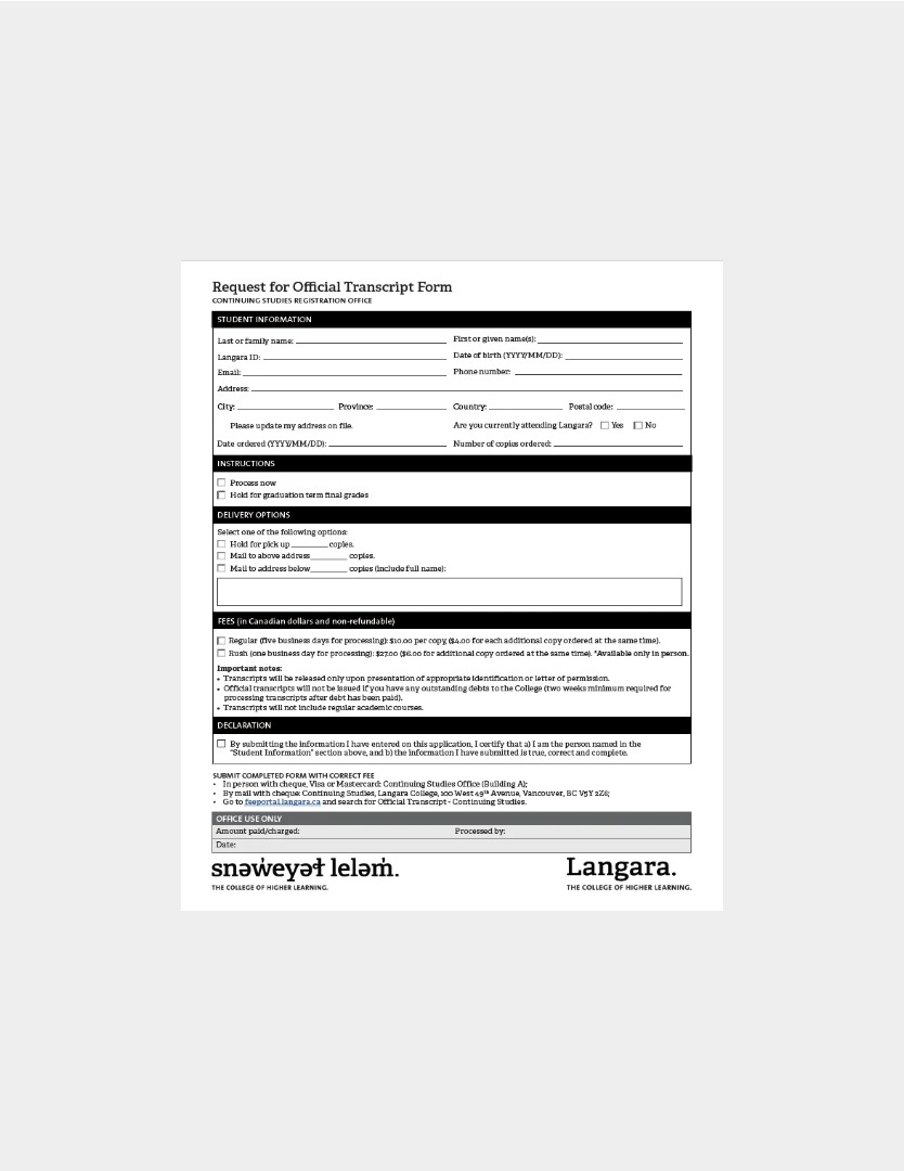 Langara College transcript