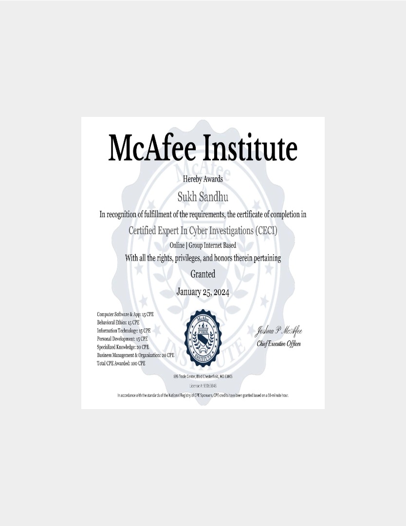 McAfee Institute certificate