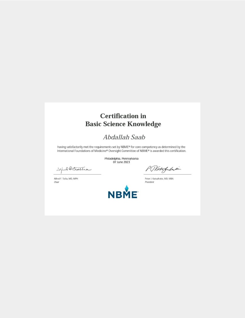 NBME Certificate