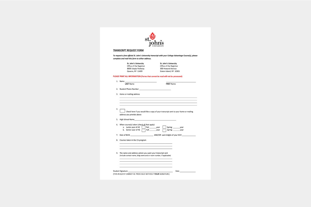 St. John's University transcript