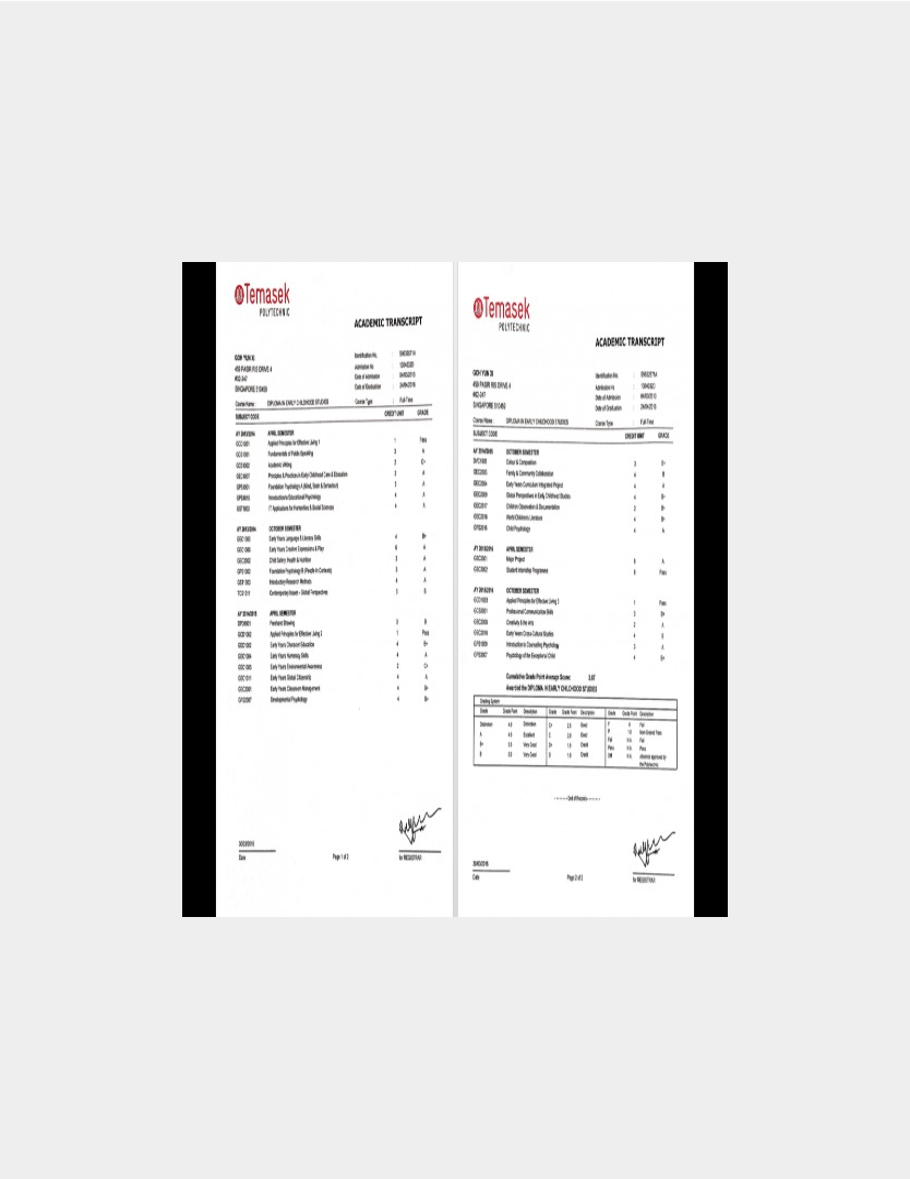 Temasek Polytechnic transcript