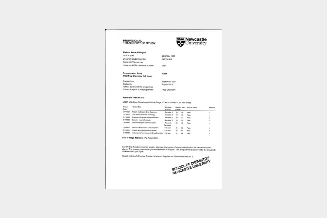The University of Newcastle transcript