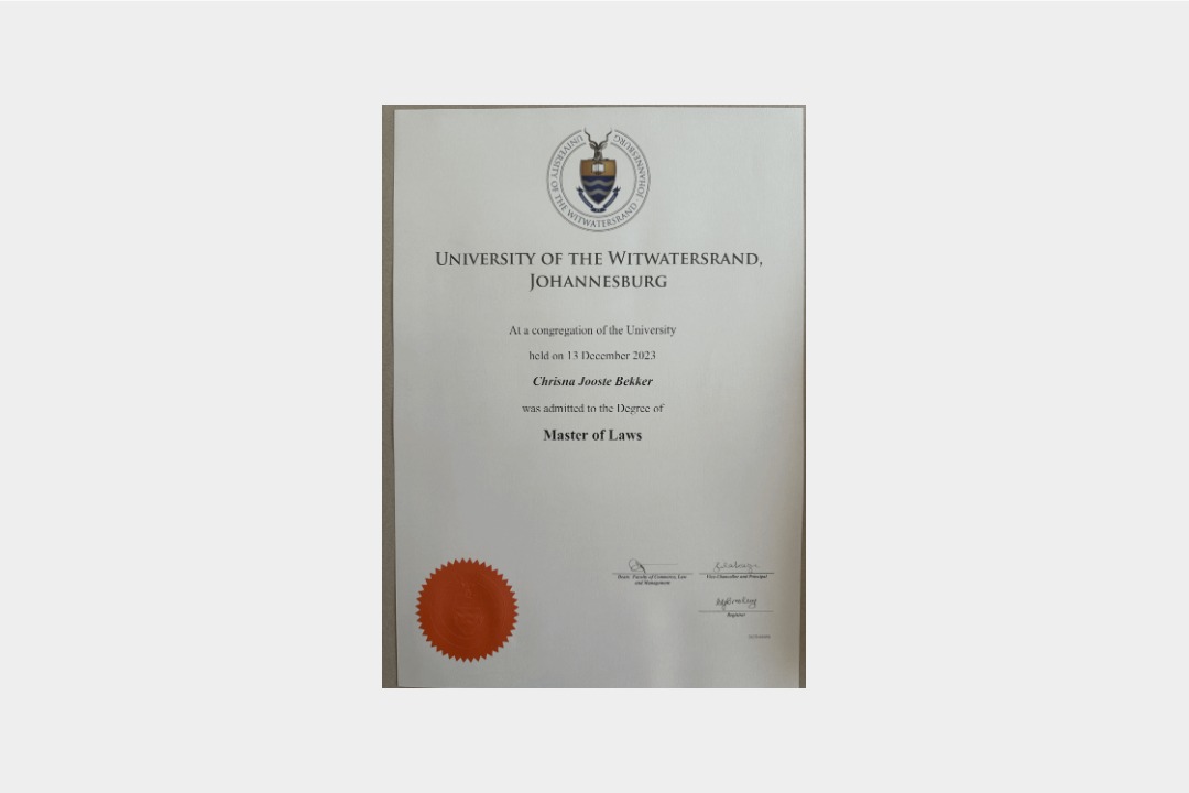 University of Witwatersrand diploma
