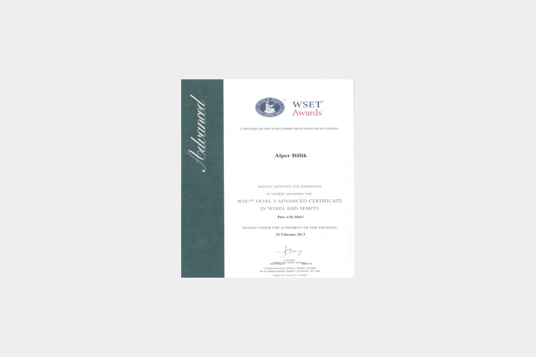 WSET LEVEL 3 AWARD Certificate