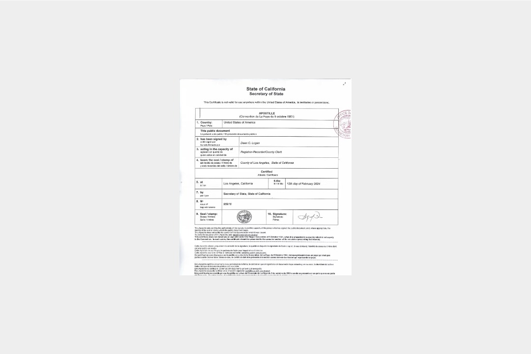 Apostille California certificate